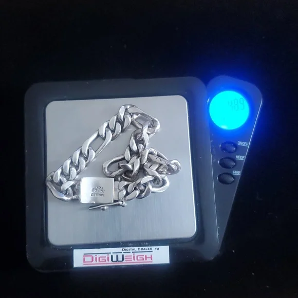 Men's Heavy 925 Sterling Figaro Link Chain Bracelet 48.9 grms - Picture 10 of 13